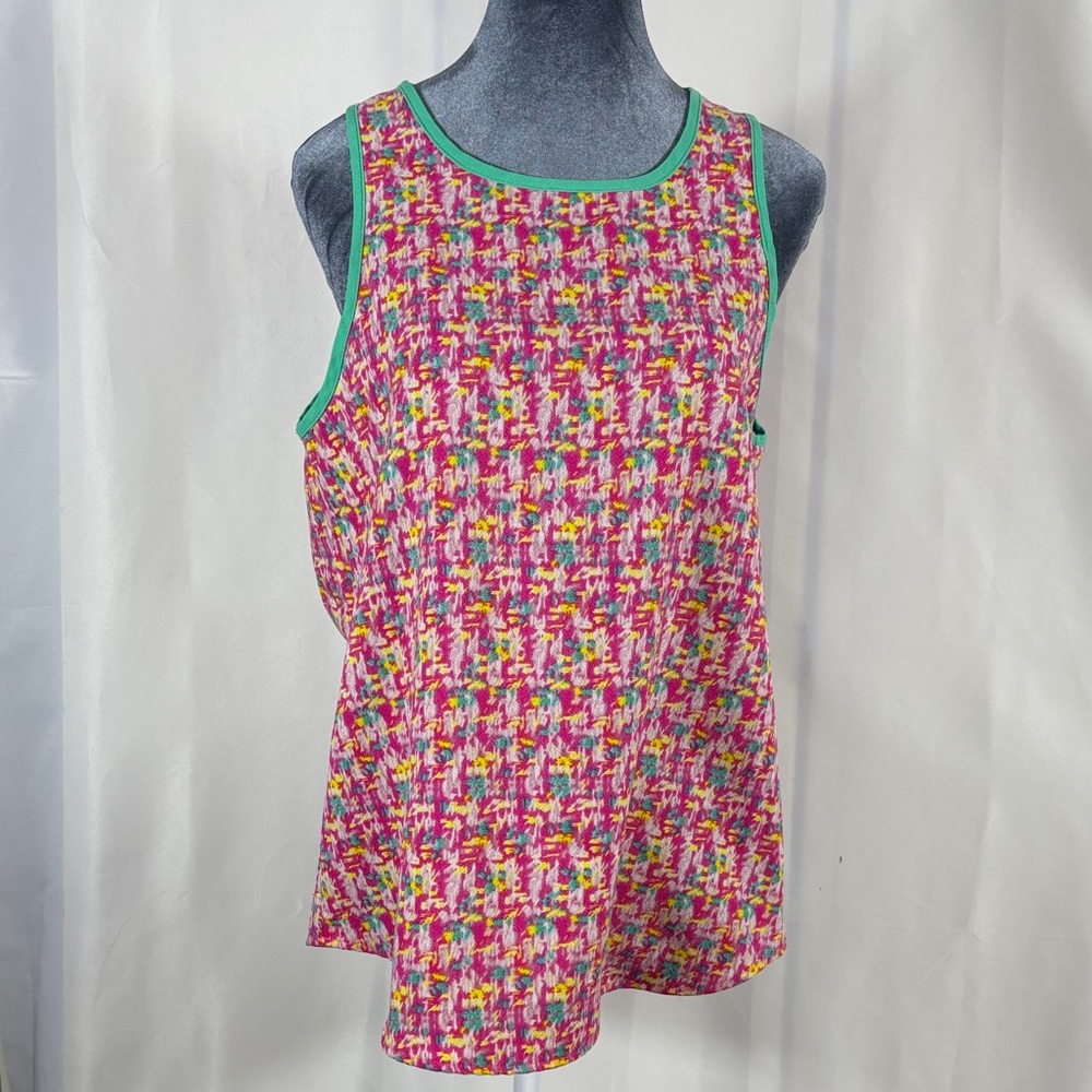 Everly Pink Multicolor Sleeveless Tank with Green Trim